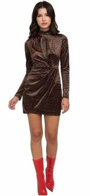 Black Halo Briar Green Animal Print Crushed Velvet Long Sleeve Mini Dress Size 6