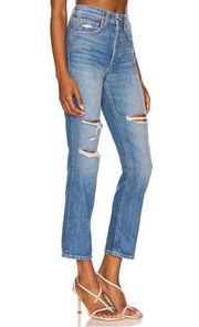 GRLFRND Karolina Distressed High Rise Straight Leg Cotton Denim Jeans 26