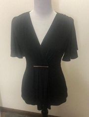 black slit sleeve V neck scrunched fit to form blouse size XS