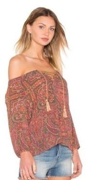 Line+Dot Red Paisley Off Shoulder Top