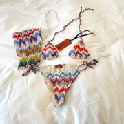 MISSONI Chevron Two-Piece Triangle Crochet Knit Bikini Swimsuit Multi Color Size 38