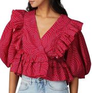 RHODE Blouse Elodie Printed Ruffle Crop Top Red Size S