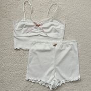 Coquette Pink Gingham Bow & Rosebud White Pointelle Two Piece Set