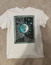 The Moon White Graphic Tee with Sun And Design