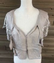 NWT Line & Dot Pearl Embellished Sleeve Top Sz L