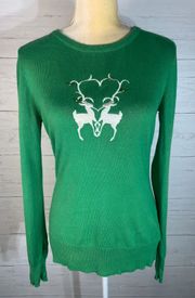 green reindeer embroidered christmas sweater size M