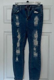 Wax + jean distressed medium wash skinny jeans