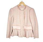 Rebecca Taylor Tweed Fringe-Trim Peplum Blazer Jacket Ballerina Pink Size 6