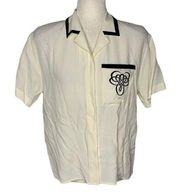 Vintage 90s Liz Claiborne Embroidered Blouse 6 Petite Button Up Short Sleeves