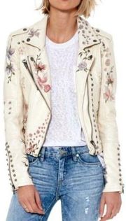 Cream Floral Leather Jacket 