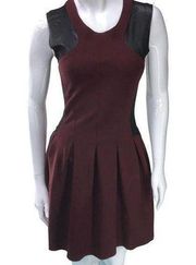 Maje Womens Size 2 Dress Maroon Black Mesh Cutouts Short Sleeve Knee Length