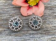 Brighton Silver Circle Earrings with Blue and Clear Crystals. EUC!