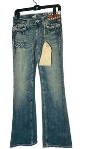 NWT Vintage MISS ME Dark Wash Denim Jeans Cow Patch Studded Jeans Size 26