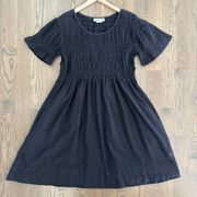 Saks Fifth Avenue Folio Smocked Cotton Gauze Babydoll Dress in Black Size Medium