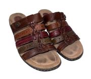 Earth Origins Kaitlyn Tri-Colored Brown Leather Slip-on Slides Sandals Sz 9 EUC