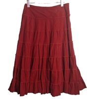 Vintage April Cornell Corduroy Tiered Full Circle Skirt Red Raw Edge Sz Large