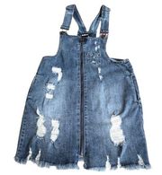 Dollhouse Mini Denim Distressed Overall Dress Blue Size 7