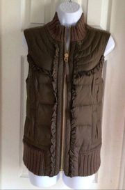 Juicy Couture Pam & Gela Cashmere Moss Green/Brown Puffer Sweater Vest Medium