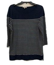 Joan Vass Womens Multicolor Striped Tunic Top Boat Neck Blouse