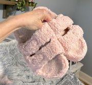 Comfy Pink Fleece Platform Sandals Slippers Slides Womens 8