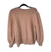 Ophelia Roe Pink Gold Metallic Thread Puff Sleeve Sweater