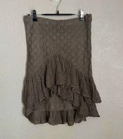 Y2K Ralph Lauren Rugby Knit High Low Ruffled Skirt XS Brown