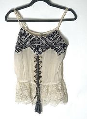 BKE Embroidered Boho Peasant Tank Top Ivory Size Small