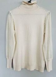 Adrianna Papell Ivory Puff Sleeve Sweater Size S Turtleneck F4