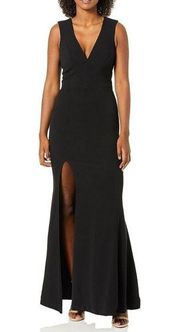 NWT Dress the Population Sandra Plunge Crepe Trumpet Gown Black Size XL