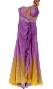 Tony Bowls Ombre Sequin Beaded One Shoulder Prom Pageant Gown Maxi Dress Size 6