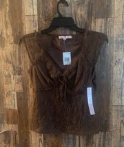 NWT Fame women's embroidered brown top size medium (32)