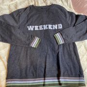 SONOMA Weekend Graphic Pullover Sweater Crewneck Stripe Heather Blue Small S