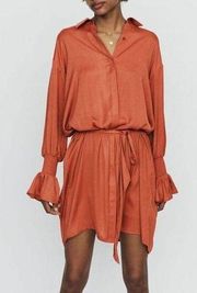 Maje Rebano Terracota Orange Shirt Smock Dress With Slip Long Sleeves Size 2