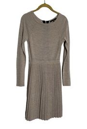 Tibi Brown Pleated Merino Wool Dress Long Sleeve Minimalistic XS