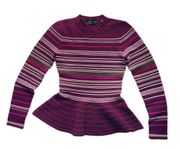 London Purple Stripe Peplum Blouse Sweater