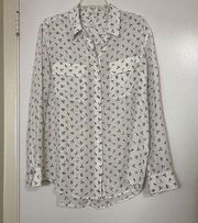 EQUIPMENT Silk white Button front long sleeve instruments print blouse top large