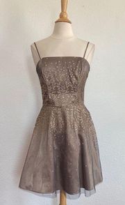 Y2K Gold & Copper Satin Tulle& Glitter Cocktail Dress