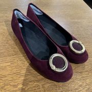 Stuart Weitzman Burgundy Suede Leather Gold accent logo cap toe flats size 8