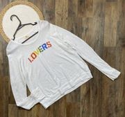 Sundry Rainbow Lovers Pullover Lightweight Sweatshirt Womens Size 2 White