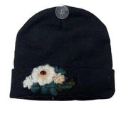 INC International Concepts Black Beanie with Floral Applique New