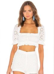 LPA Cropped Peasant Top With Puff Sleeves in White