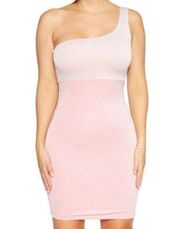 naked wardrobe Pink Sparkly One Shoulder Mini Dress