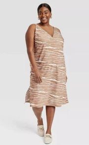 A New Day Womens Brown Zebra Silky Side-Slit Sleeveless Slip Dress V-Neck XXL