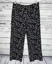 Isaac Mizrahi Live! 1X Black & White Floral Pebble Knit Pull On Wide Leg Pants