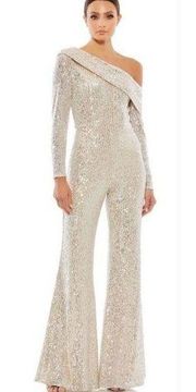 NWT Mac Duggal SEQUINED DROP SHOULDER LONG SLEEVE JUMPSUIT