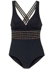 Lascana for Venus Black And Animal Print One Piece Swimsuit Women’s 10B S0608