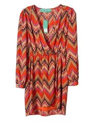 Haute Hanger Women's Aztec Long Sleeve Wrap Dress Multi-Color Size Medium NWT