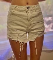 Raw Hem Distressed White Denim Shorts