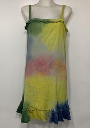 Cherokee Bright Colorful Tie Dye Eyelet Lace Trimmed Sundress Size L