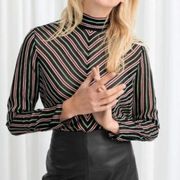 & Other Stories Mock Neck Chevron Striped Top